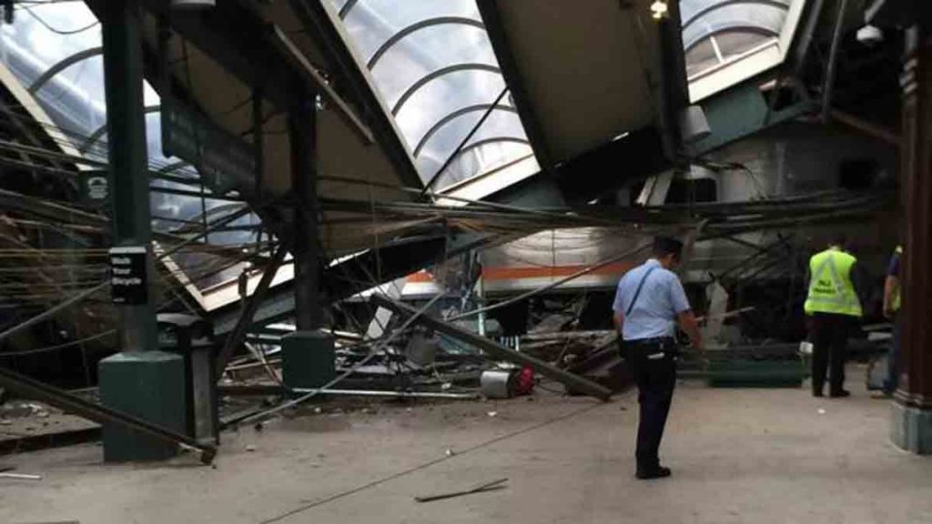 20160929-hoboken-1 A photo provided by a passenger who was on the train when it crashed shows wreckage at the Hoboken