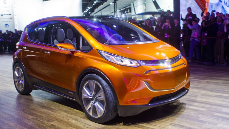 The new Chevrolet Bolt electric car can be driven more than 200-miles on a single charge. (AP Photo/Tony Ding