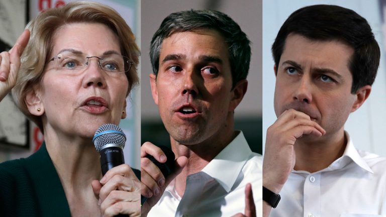 (From left) Democratic presidential candidate Sen. Elizabeth Warren, D-Mass.; Former Texas congressman Beto O'Rourke; and Sound Bend, Indiana Mayor Pete Buttigieg (Elise Amendola, Charles Krupa, and Charles Krupa/Associated Press)