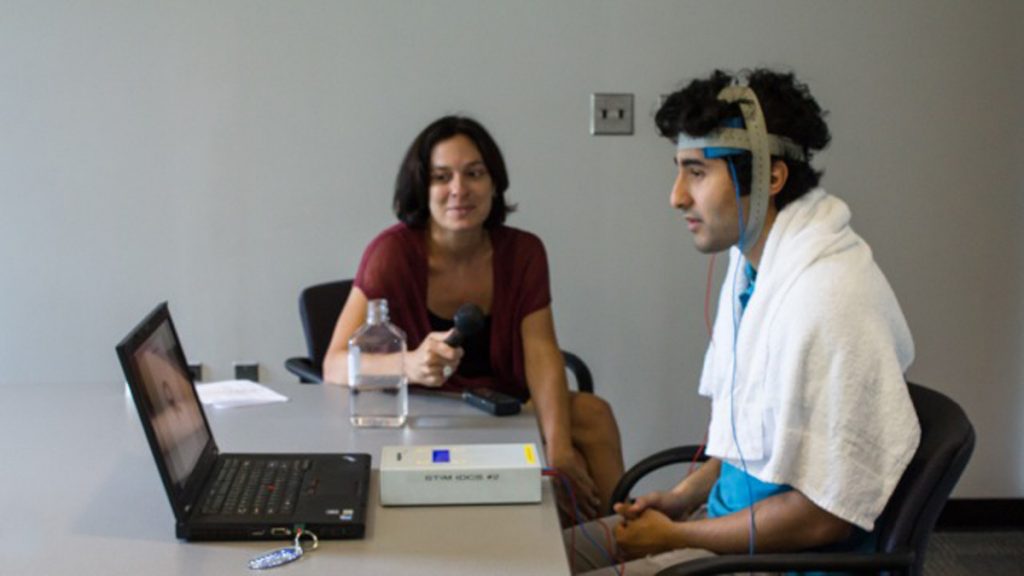 2img_7697x1200 Reporter and Drexel medical student Avir Mitra all wired up and ready to be more creative. (Image courtesy of Sarah Puleo)
