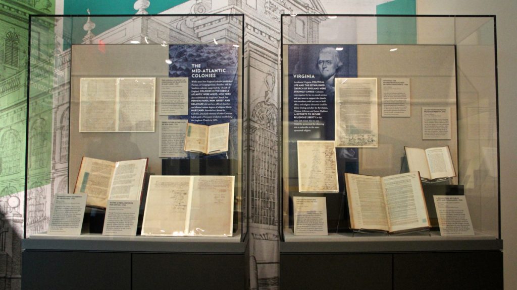 2lead constitution center religious liberty The Constitution Center's Religious Liberty exhibit uses official documents to trace the evolution of the notion of religious liberty in America. (Emma Lee/WHYY)