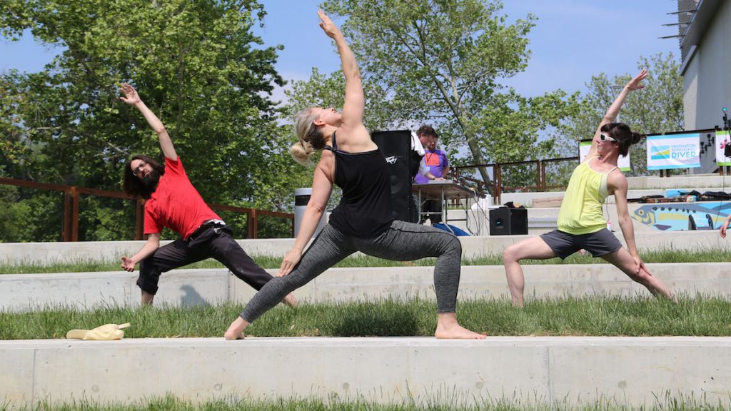 4-6 Yoga on Main provided a vigorous yoga warm up session for all (Natavan Werbock/for NewsWorks)