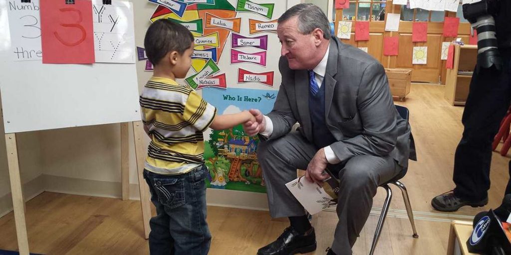 660032559466525728-l-20160119-092721-0-75-1200-600-full Philadelphia Mayor Jim Kenney shakes hands with a student at Kinder Academy