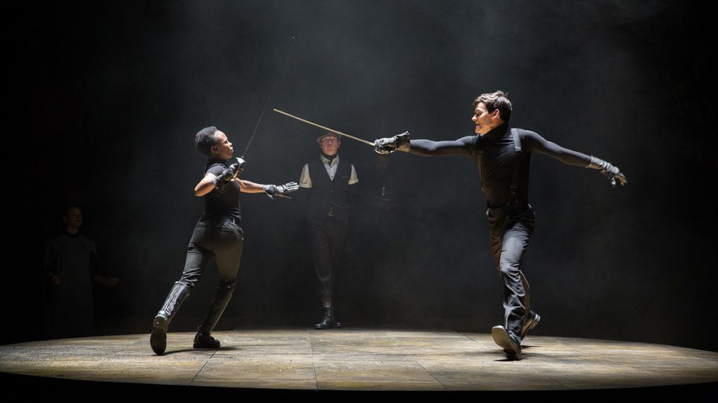  In Wilma Theater's production of 'Hamlet' (from left): Zainab Jah as Hamlet, Keith Conallen and Brian Ratcliffe. (Photo courtesy of Alexander Iziliaev) 