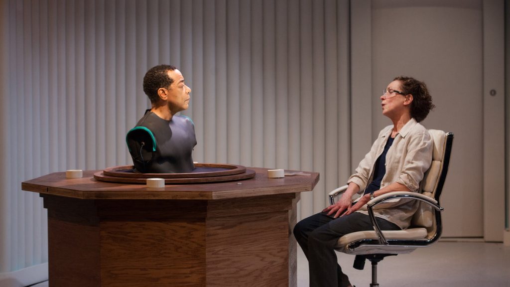 675-108 Frank X and Sally Mercer in InterAct Theatre Company's production of 'Uncanny Valley.' (Photo courtesy of Plate 3 Photography)