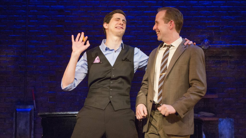 675-125 Kyle Branzel (left) and Ian Lowe in 'Murder for Two,' presented by Philadelphia Theatre Company.(Photo courtesy of Jim Cox)