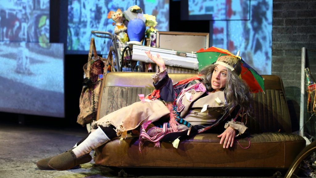 675-141 Tricia Alexandro as a bag lady, Trudy. She plays multiple characters in Cape May Stage's production of 'The Search for Signs of Intelligent Life in the Universe.'
