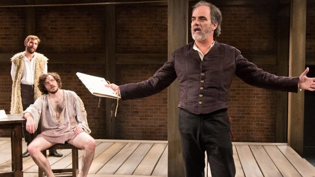 675-153 In Arden Theatre Company's production of 'Equivocatiopn,' from lweft: Dan Hodge, Sean Lally and as Shagspeare, Eric Hissom. (Photo courtesy of Mark Garvin)