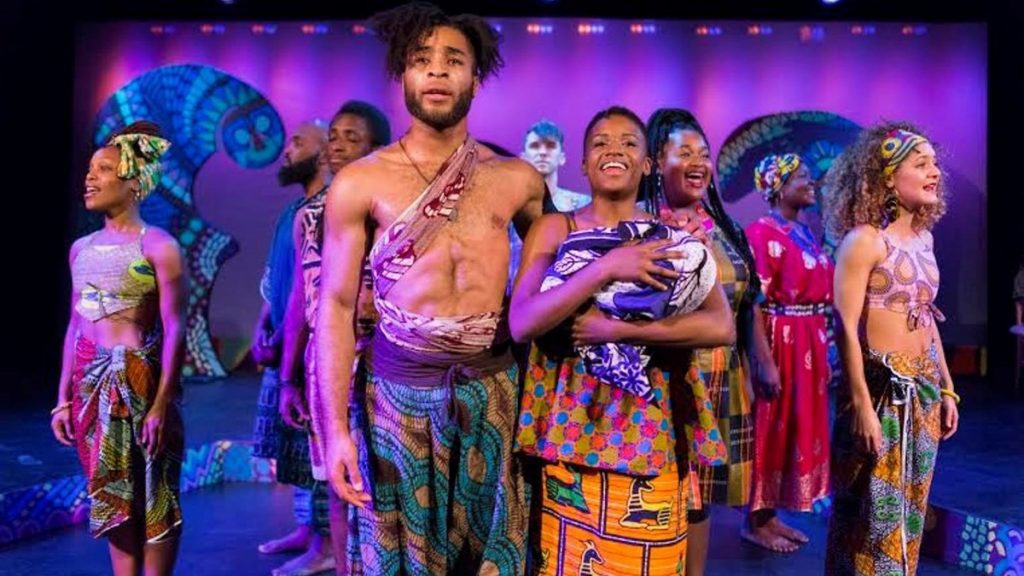 675-154 In the center, Kingsley Ibeneche as Joseph and Sanchel Brown as Mary, and the cast of 'Black Nativity' at Theatre Horizon in Norristown. (Photo courtesy of Matthew J. Photography)