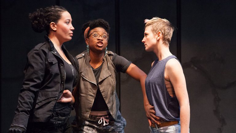  In InterAct Theatre Company's production of '#therevolution,' from left, Anita Holland, Brett Ashley Robinson, and Mary Tuomanen. (Photo courtesy of Plate3 Photography/Kate Raines) 