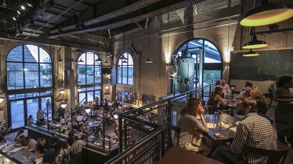 675-32 Diners gathered last week for a test run at La Peg, the restaurant that will open this weekend inside the new FringeArts building, headquarters of the Fringe Festival. The restaurant is also the site of the popular nightly after-show Fringe bar. (Photo courtesy of Kevin Monko)