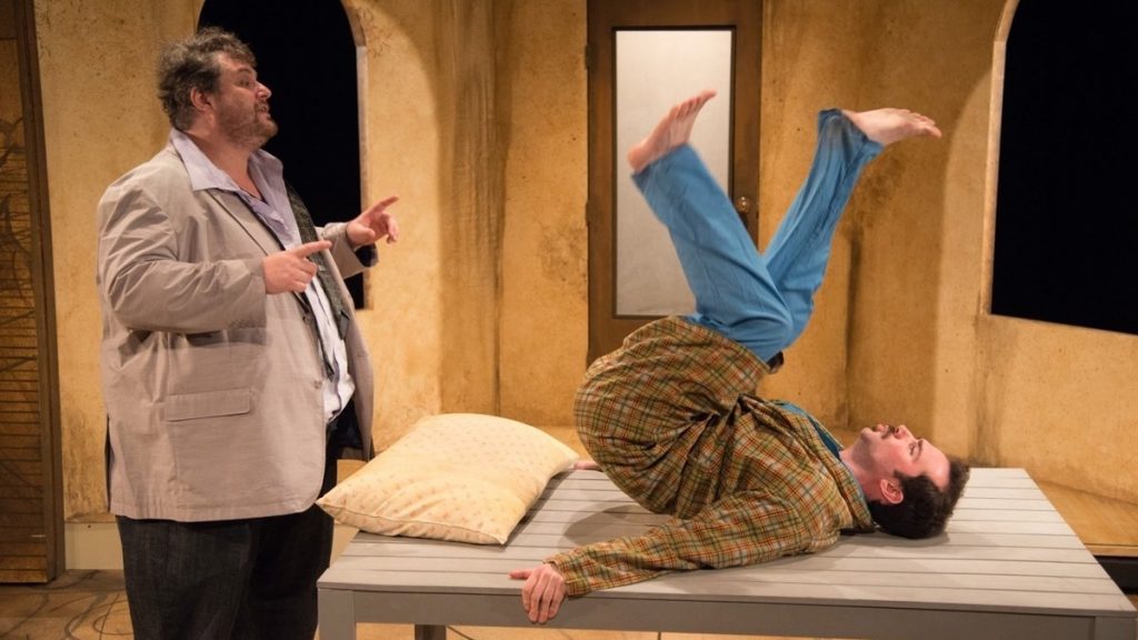 675-36 Ethan Lipkin (left) and David Stanger in the Ideopathic Ridiculopathy Consortium's production of 'Rhinoceros.' (Photo courtesy of Johanna Austin)