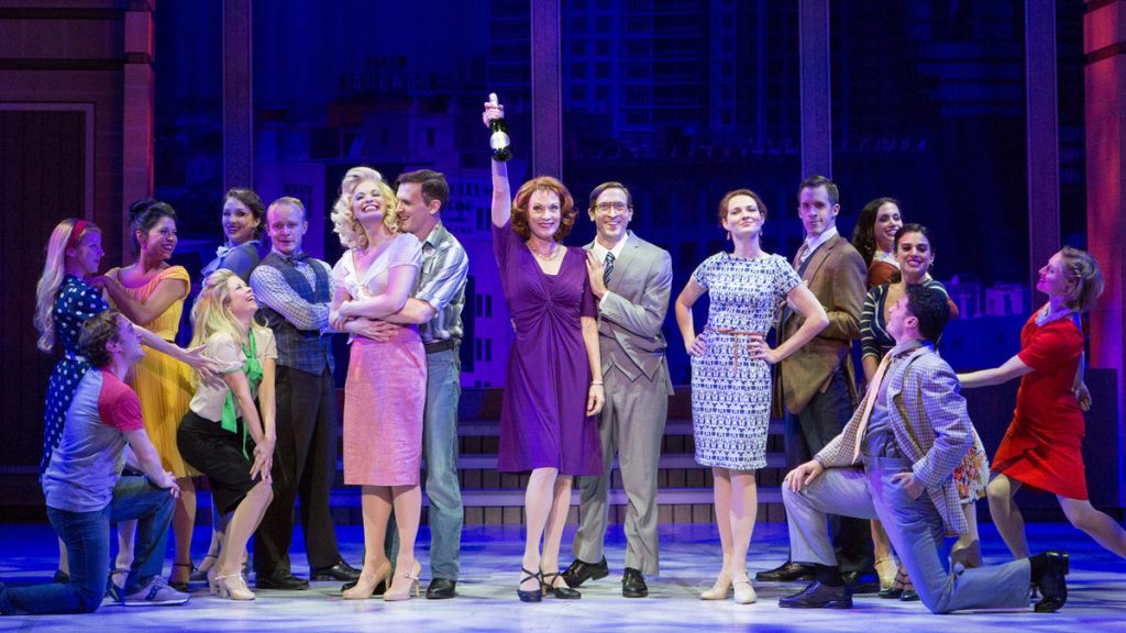 675-37 The office-staff cast of '9 to 5' at the end of a musical number in the Walnut Street Theatre production. (Photo courtesy of Mark Garvin)