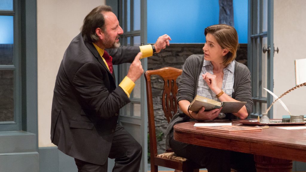 675-49 Joe Guzmán and Kittson O'Neill as two competitive researchers in Lantern Theater Company's production of 'Arcadia.' (Photo courtesy of Mark Garvin)