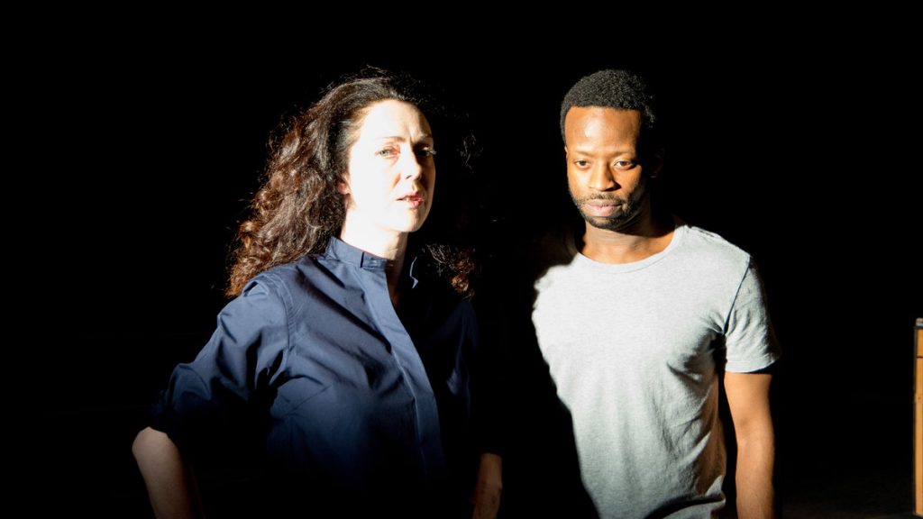 675-50 Derbhle Crotty and Clifford Samuel in 'The Events' at Annenberg Center. (Photo courtesy of Actors Touring Company.)