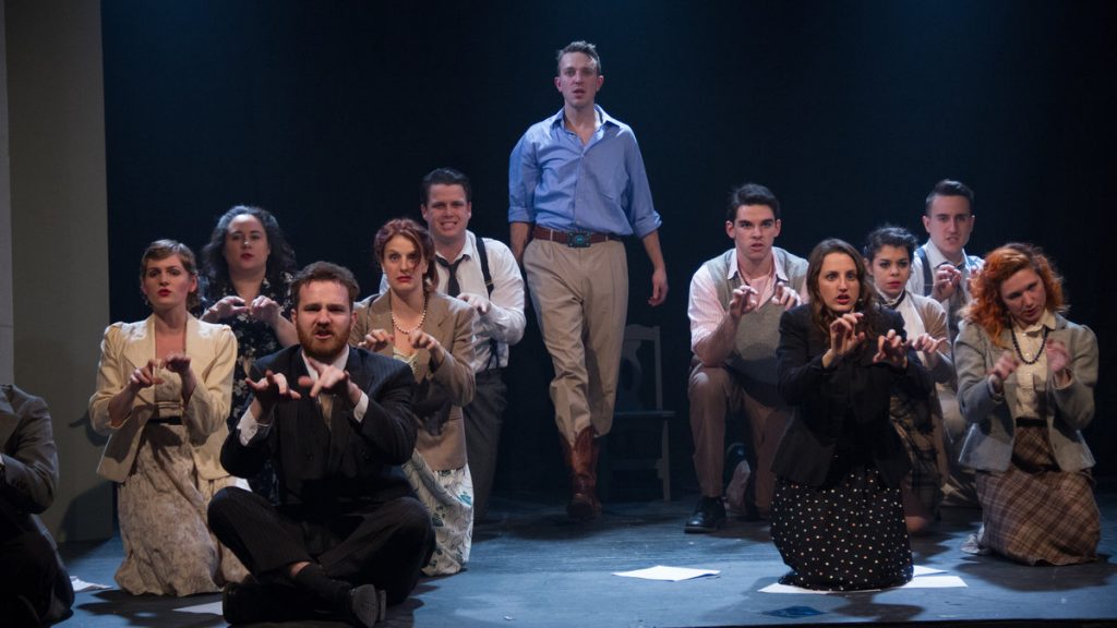 675-96 Craig O'Brien walks alongside some of the cast of 'Stairs to the Roof' in the EgoPo Classic Theater production. (Photo courtesy of David Sarrafian)