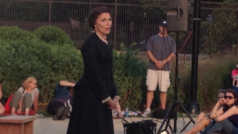  Jessica DalCanton as Olivia in Commonwealth Classic Theatre Company's 'Twelfth Night' opening performance, at the Parkway outside the central Free Library. (Photo courtesy of Howard Shapiro)   