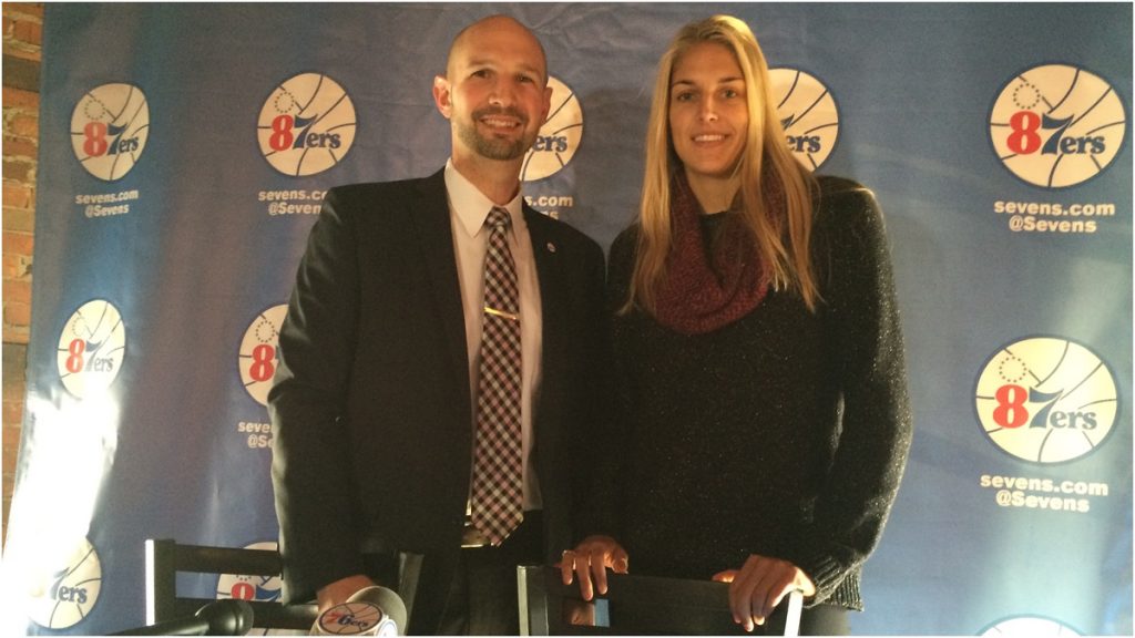  Delaware 87ers President Aaron Moszer and WNBA Chicago Sky guard Elena Delle Donne (Shirley Min/WHYY) 