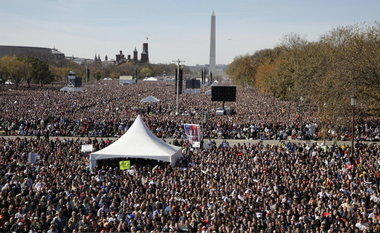 9006981-large Thousands participate in the Rally to Restore Sanity and/or Fear on the National Mall in Washington, D.C., in 2010 during an event hosted by Stephen Colbert and Jon Stewart. (AP file photo)