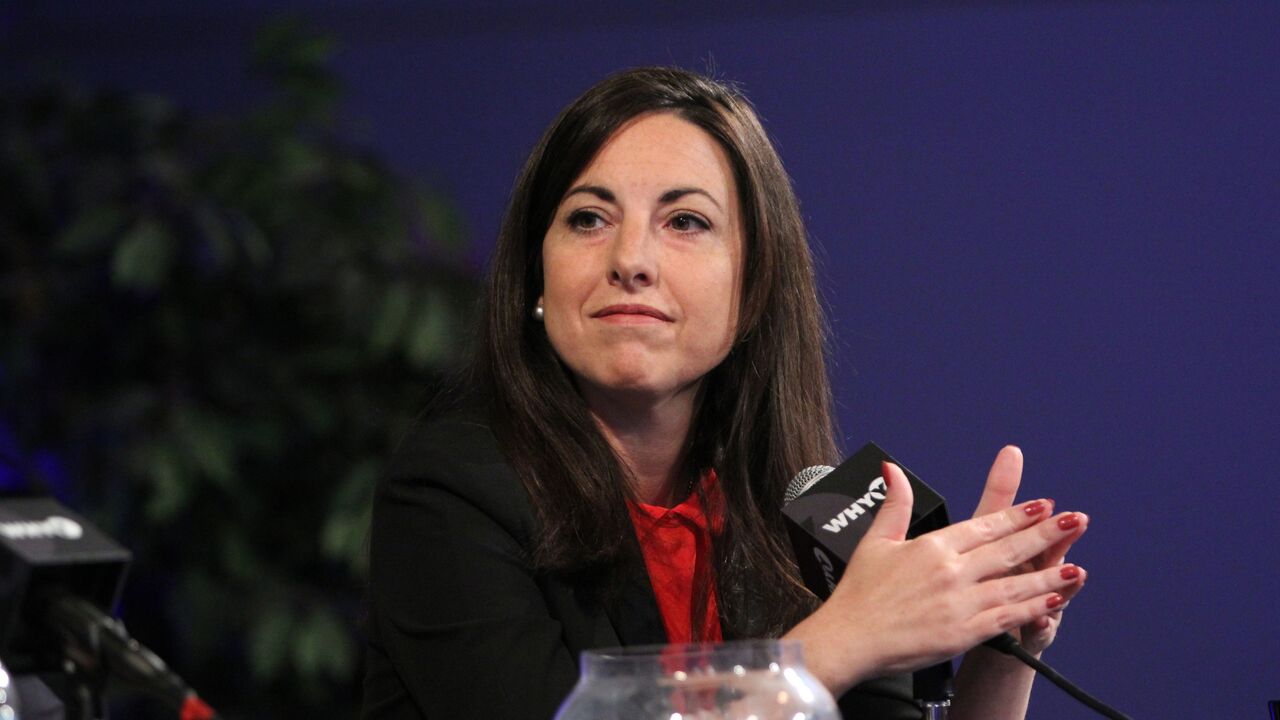  Melissa Murray Bailey takes part in a debate last week at WHYY. (Emma Lee/NewsWorks)  