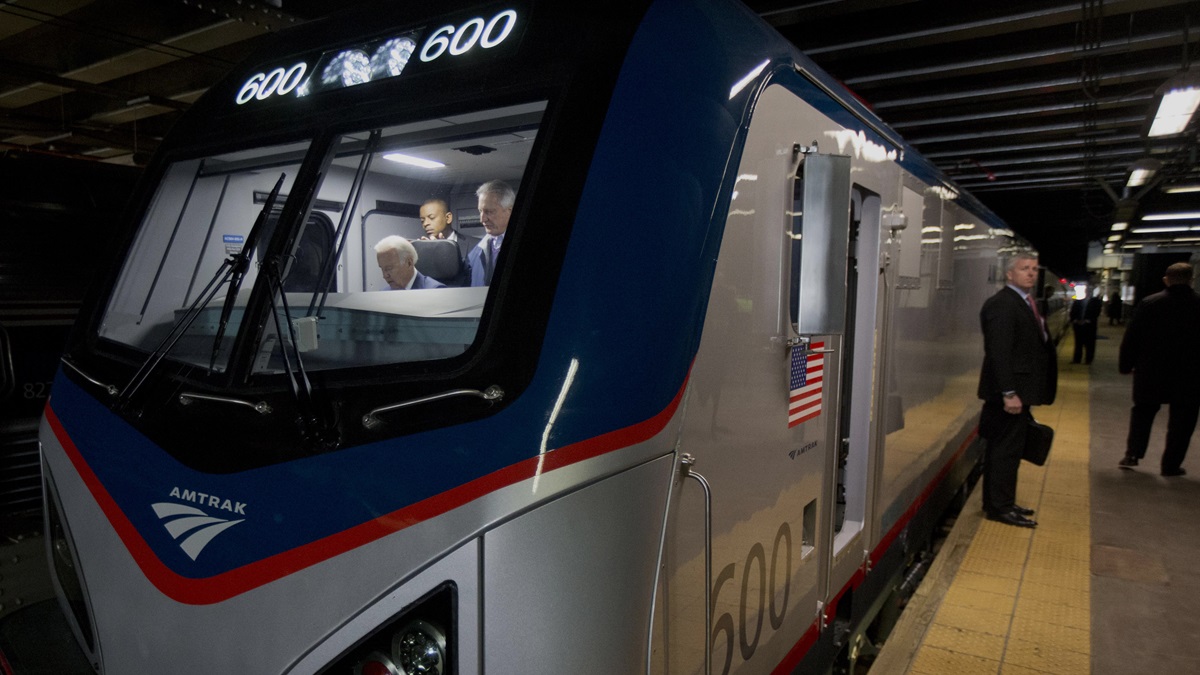  Vice President Joe Biden tours Amtrak’s new Cities Sprinter electric locomotive at 30th Street Station in Philadelphia. (AP Photo/Matt Rourke) 