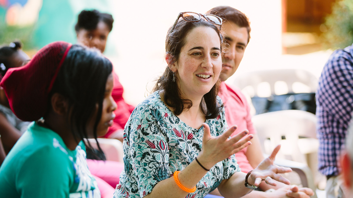 Rabbi Annie Lewis is shown at a school in the Palmarejo Batey in Santo Domingo West