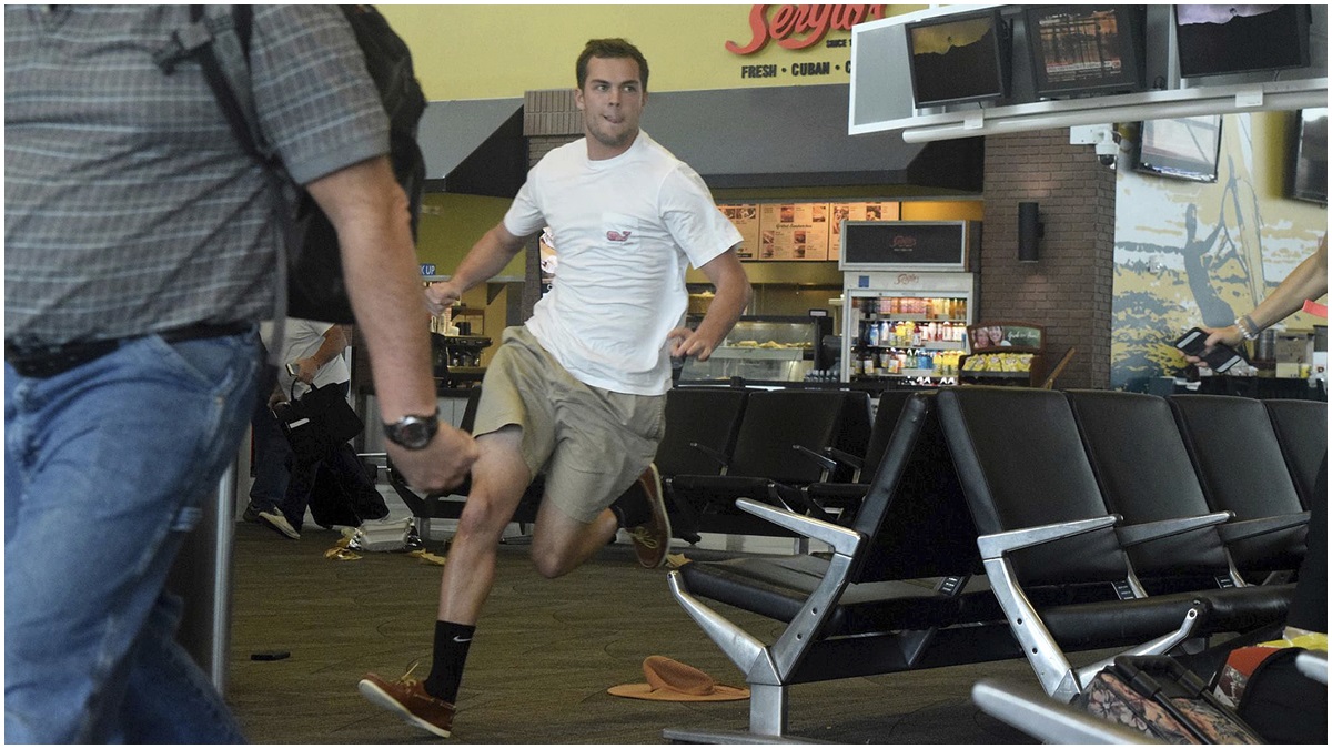 Passengers run for cover in Terminal 1 at Fort Lauderdale–Hollywood International Airport