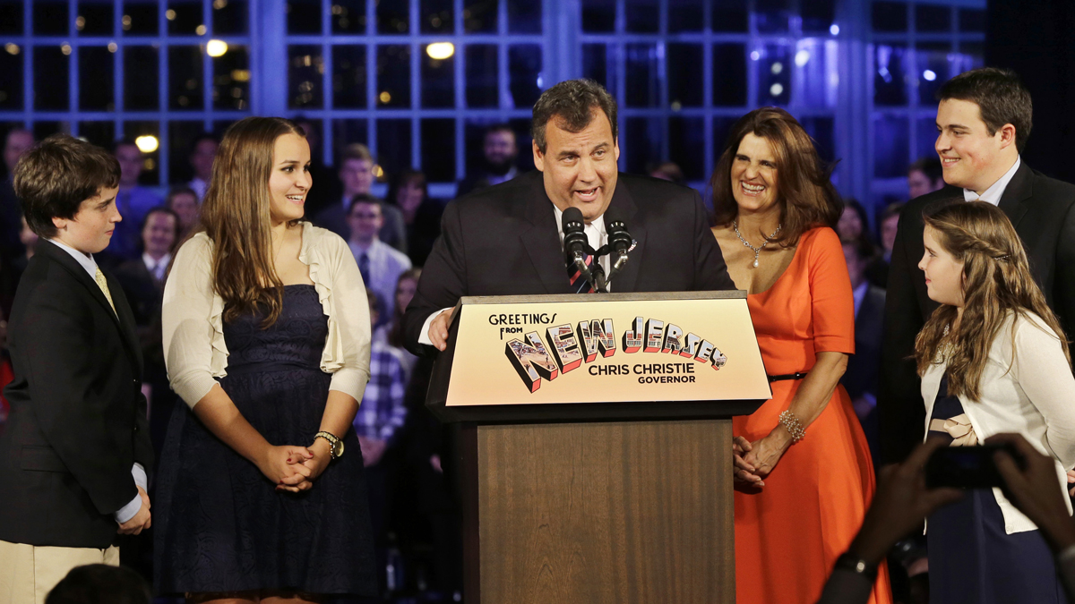  Surrounded by his wife and four children after winning re-election last year, New Jersey Gov. Chris Christie has been honored as a 'Father of the Year' by the National Father's Day/Mother's Day Council. (AP file photo/Mel Evans)  