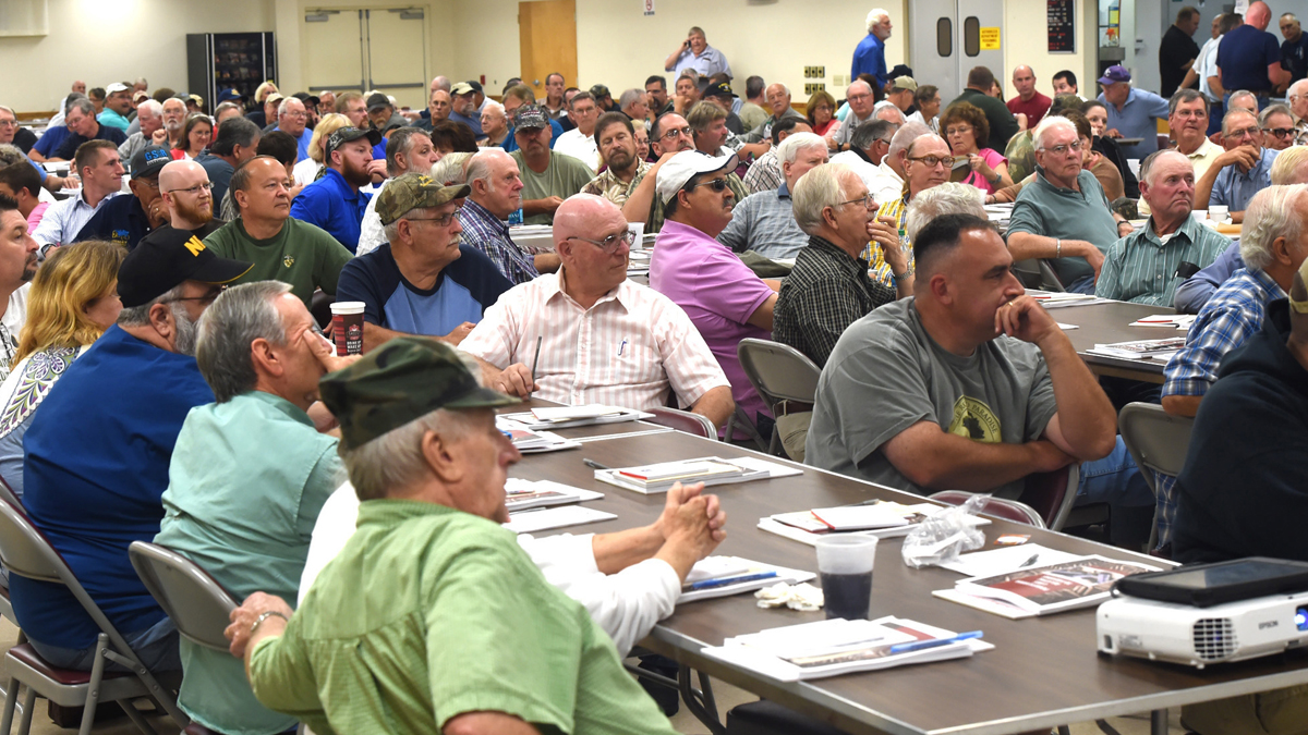  Hundreds take part in a forum about gun rights in Pennsylvania during the Firearms Safety and Rights Seminar at the Fayetteville Volunteer Fire Company Social Hall this month. (Ryan Blackwell/Public Opinion/AP) 