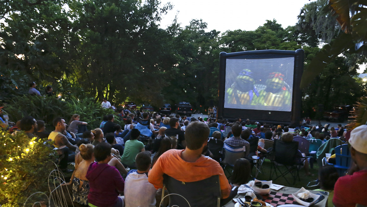  Outdoor movie screening. (AP Photo/John Raoux) 