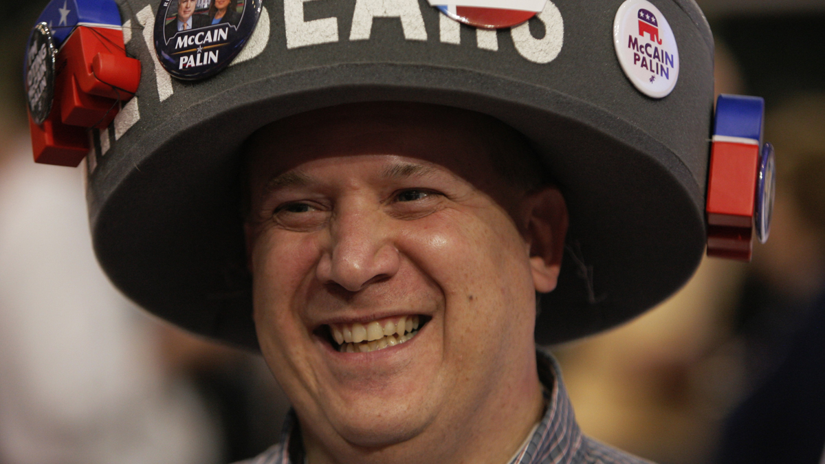 Pennsylvania delegate Dan Daub of Tower City smiles from the floor of the Republican National Convention in St. Paul