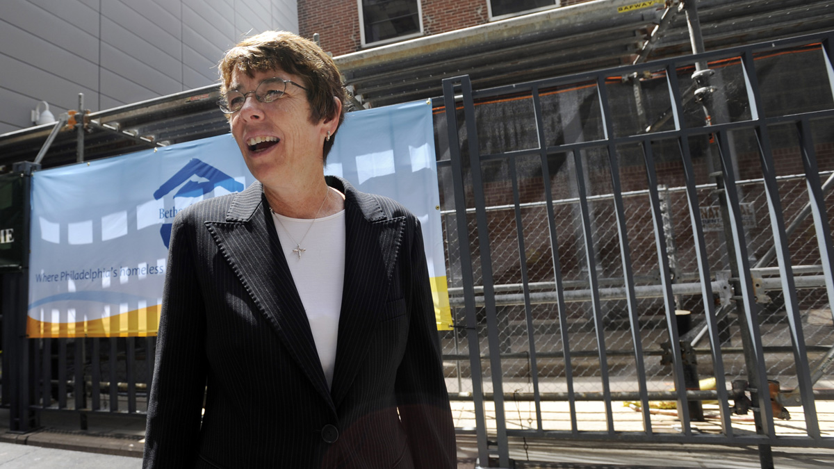 Sister Mary Scullion stands outside Willard Elementary School