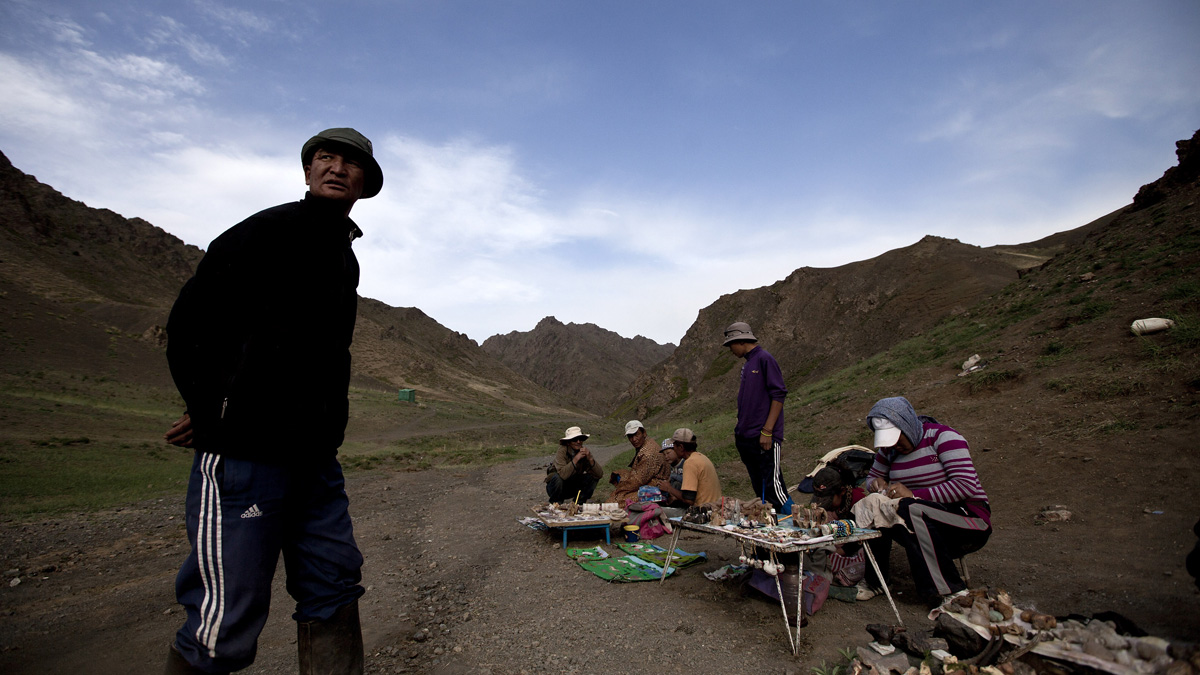 The Fabulous Philadelphians  will be the first orchestra from the West to tour and perform in Mongolia when it visits in 2017. Mongolian vendors wait for customers at their souvenir stores set up at the entrance of the tourist destination Yolyn Am