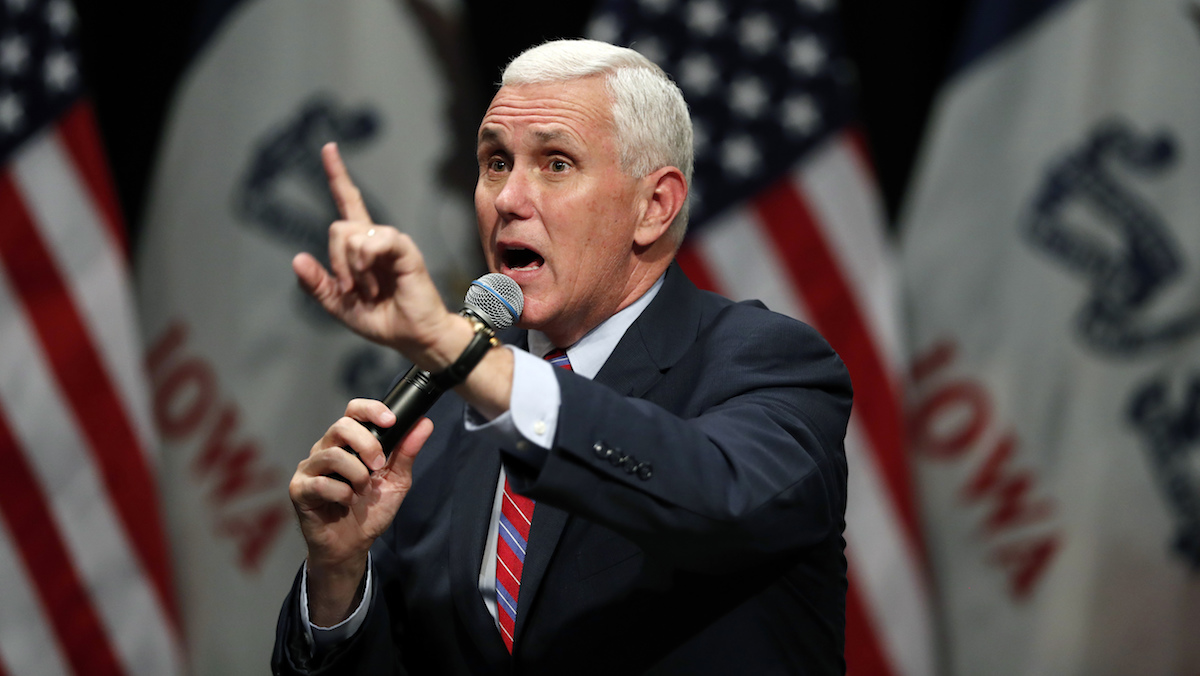 Republican vice presidential candidate Indiana Gov. Mike Pence speaks during a campaign rally