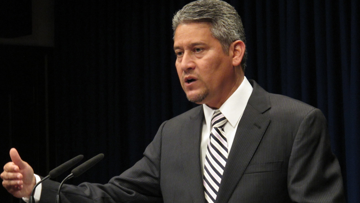 Pennsylvania Secretary of State Pedro Cortes speaks at a Capitol news conference to respond to allegations that the state's election results could be rigged