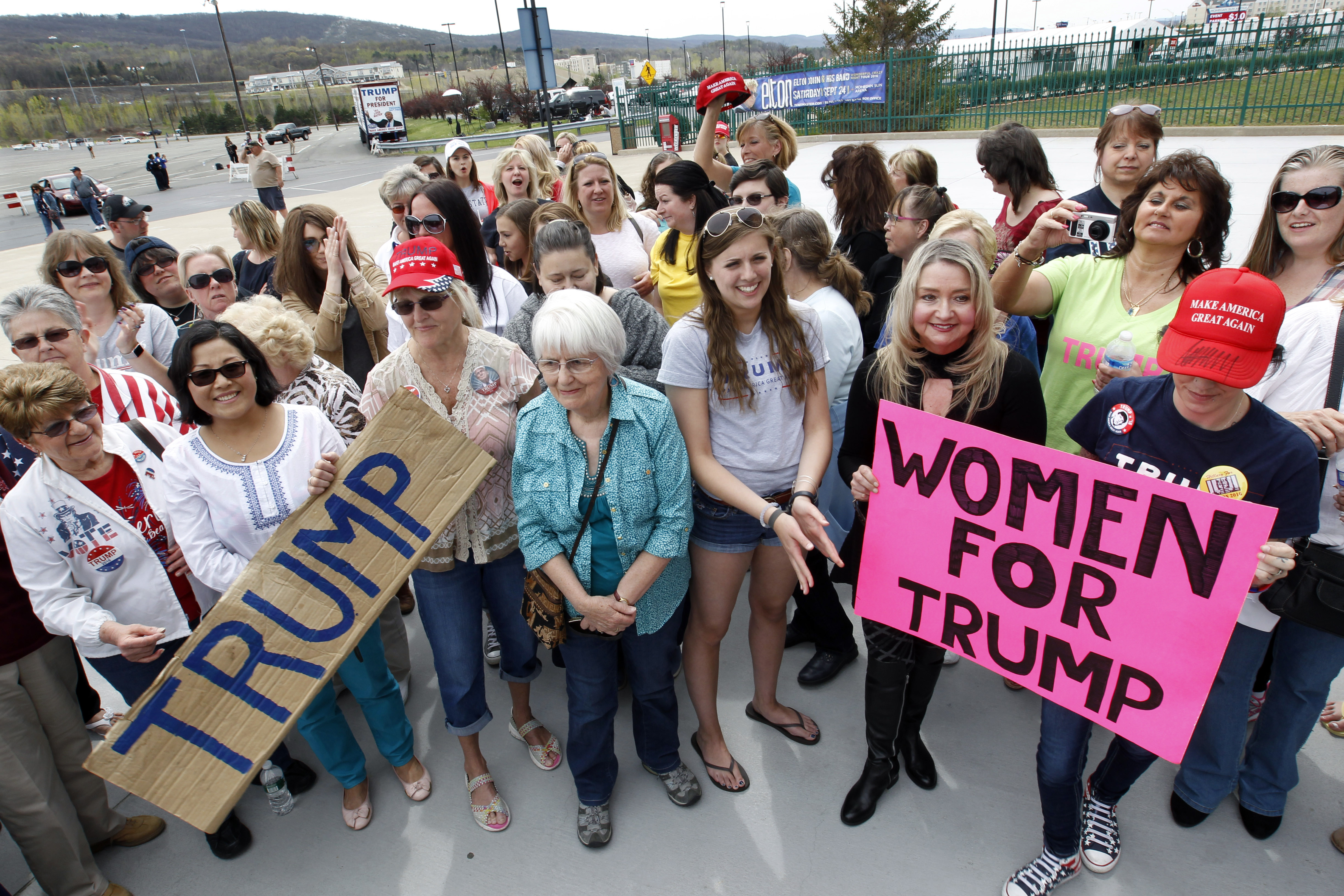 Trump supporters wait outside the candidate's April rally in Wilkes-Barre