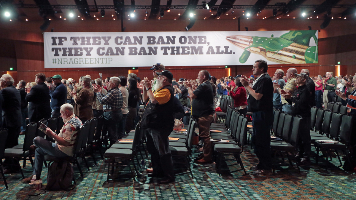  National Rifle Association members applaud a speech during the annual meeting of members at the NRA convention in April in Nashville, Tennessee. (AP file photo) 