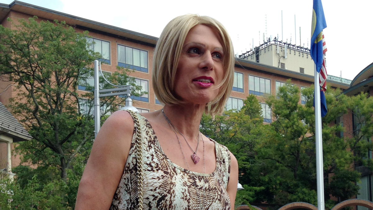  Christine Kitzler, a transgender woman from Myrtle Beach, S.C., speaks with reporters Wednesday in Doylestown, Pennsylvania.  (Michael R. Sisak/AP Photo) 