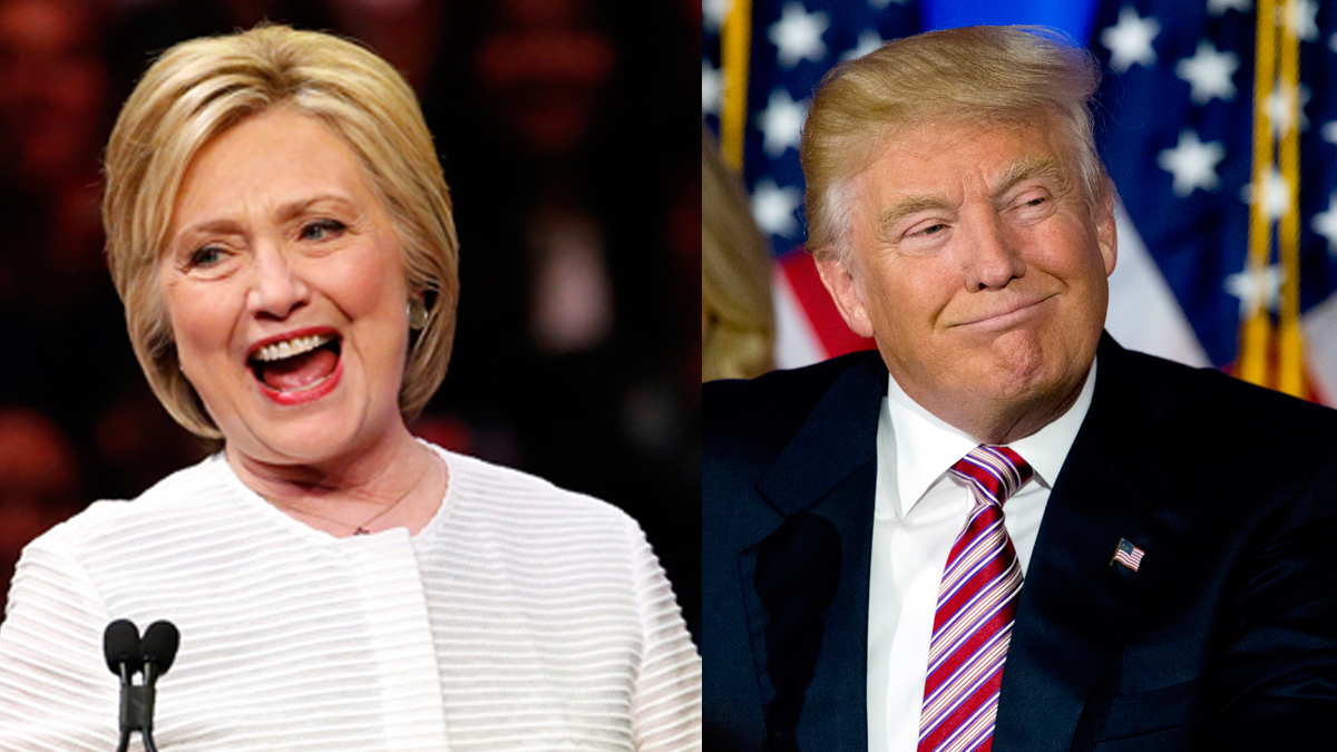 Democratic presidential candidate Hillary Clinton (left) speaks during an election night rally