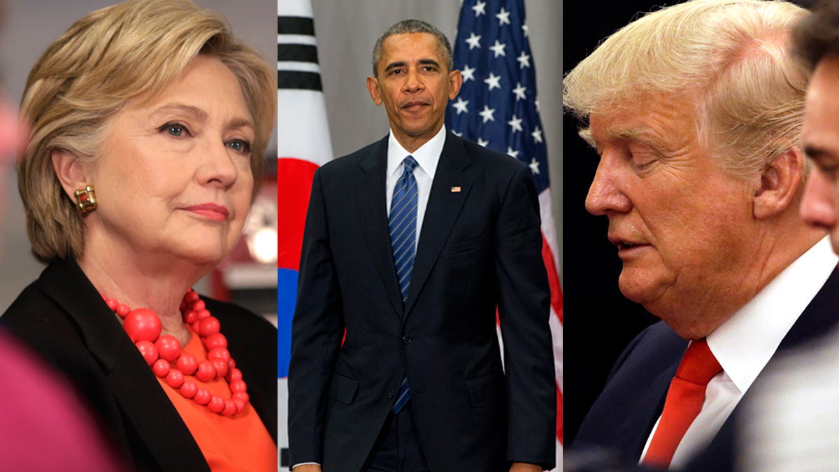 (From left) Democratic presidential candidate Hillary Clinton Friday