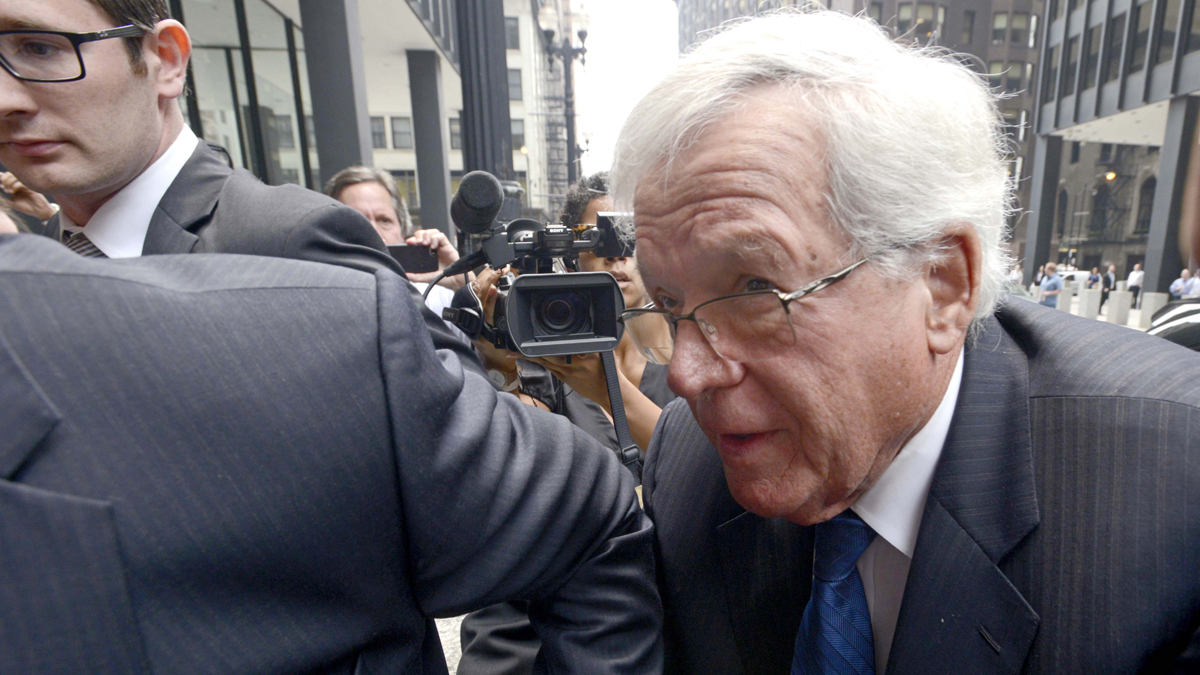  In this June 9, 2015 file photo, former House Speaker Dennis Hastert arrives at the federal courthouse, in Chicago for his arraignment on federal charges that he broke federal banking laws and lied about the money when questioned by the FBI. The federal judge assigned to the case against Hastert will continue to preside over it after disclosing connections to the former U.S. House Speaker and several attorneys. Prosecutors and lawyers for Hastert filed paperwork Thursday, June 11, 2015, saying they're willing to have U.S. District Judge Thomas M. Durkin remain on the case. (Paul Beaty/AP Photo) 