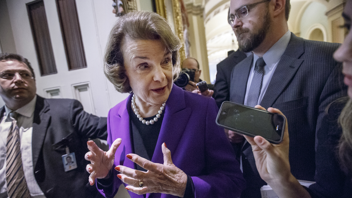 Senator Diane Feinstein speaking to reporters