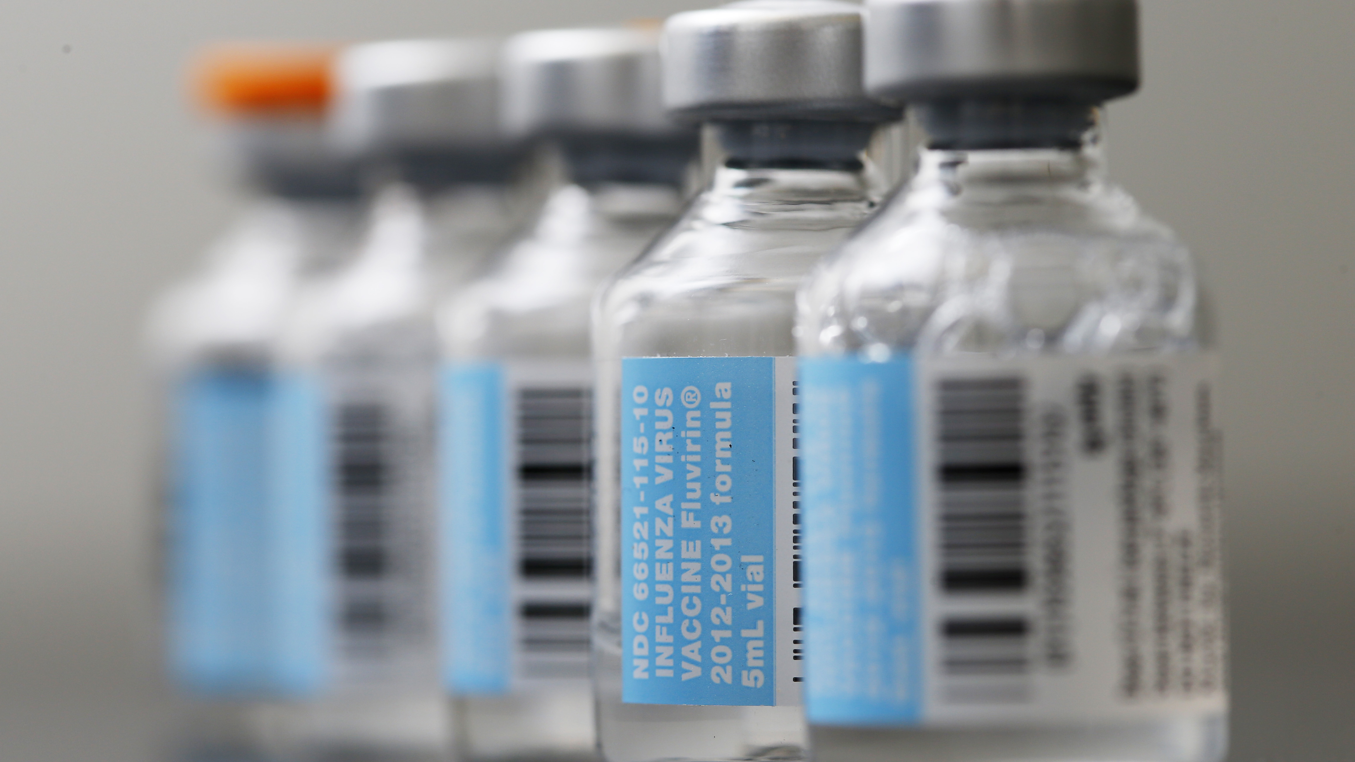  Vials of flu vaccine are displayed at Philly Flu Shots on Thursday, Jan. 10, 2013 in Philadelphia. The flu season arrived early in the U.S. this year, but health officials and experts say it's too early to say this will be a bad one. Experts say evidence so far is pointing to a moderate flu season - it just looks worse because last year's season was so mild. Flu usually doesn't blanket the country until late January or February. Now, it's already widespread in more than 40 states. (Matt Rourke/AP Photo) 