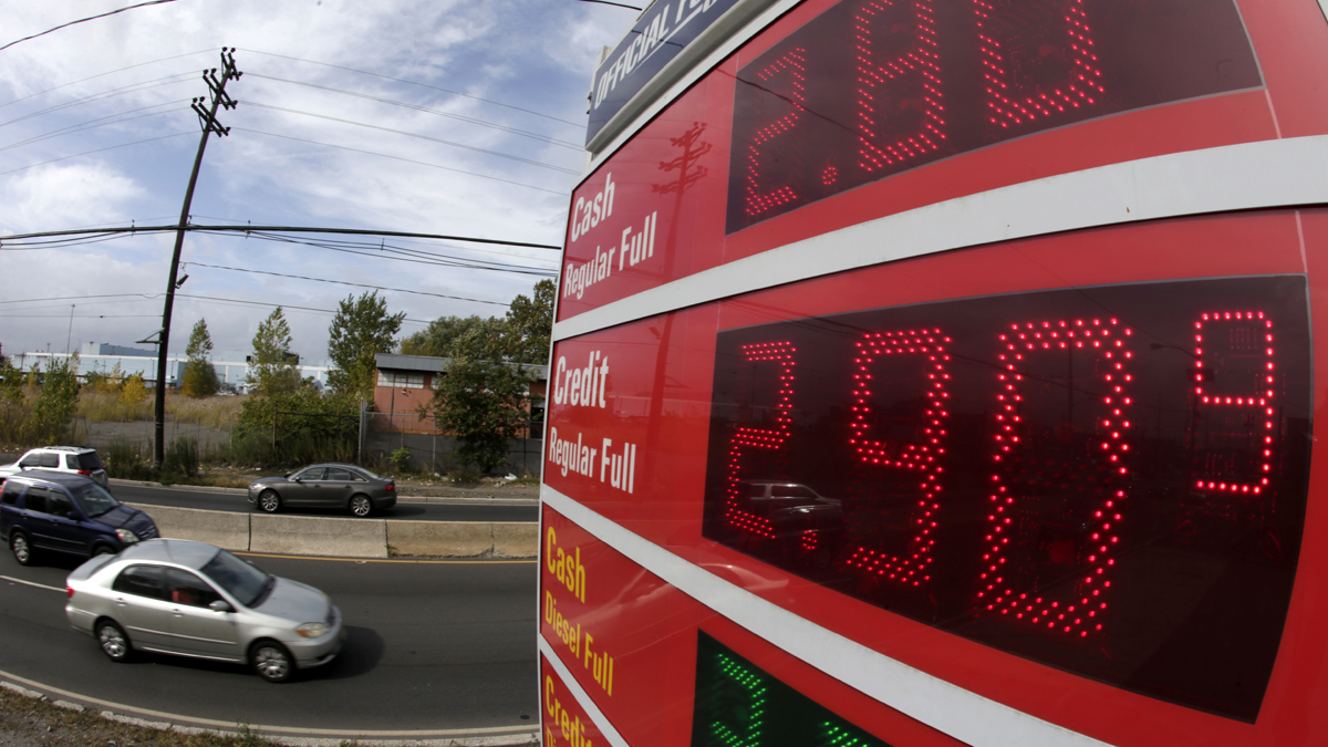  Gas prices below $3 dollars are displayed at a gas station, Wednesday, Oct. 15, 2014, in Jersey City, N.J. (Julio Cortez/AP Photo) 