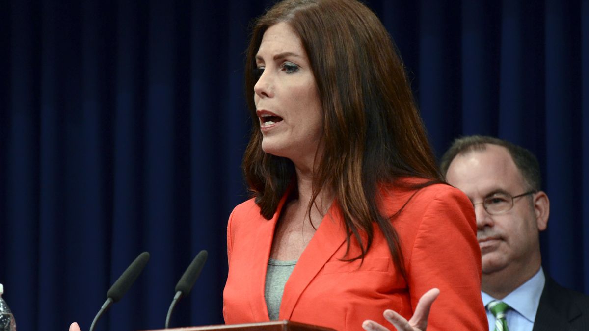  Attorney General Kathleen Kane speaks during a news conference Friday, June 27, 2014, at the Capitol in Harrisburg, Pa. (Marc Levy/AP Photo) 