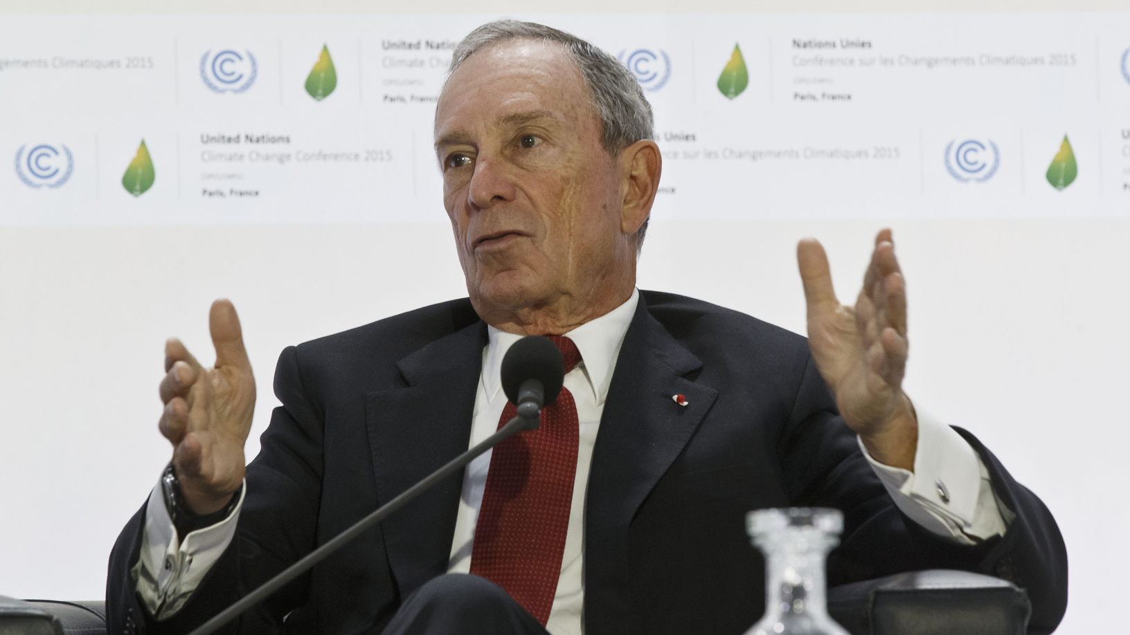  Former New York City Mayor Michael Bloomberg gestures as he speaks during a panel discussion on 'Climate Change and Financial Markets' at the COP21, United Nations Climate Change Conference, in Le Bourget north of Paris, Friday, Dec. 4, 2015. (Michel Euler/AP Photo) 
