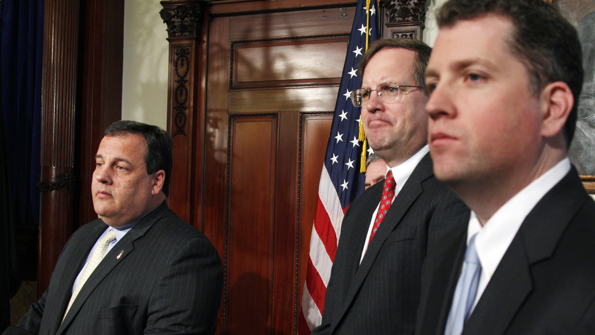  Kevin O'Dowd (far right) pictured in a 2011 file photo with New Jersey Gov. Chris Christie. Also pictured, Richard Bagger (Mel Evans/AP Photo, file) 