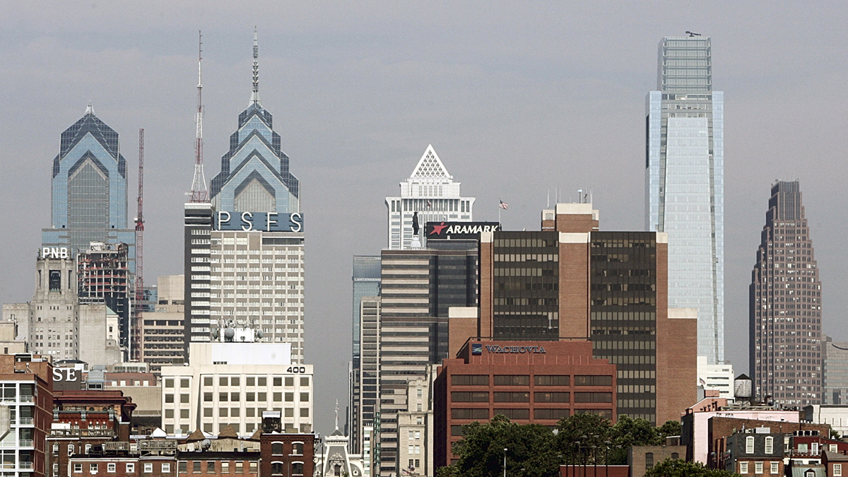 **FILE** The Philadelphia skyline is seen in a  In a Monday, June 16, 2008 file photo taken from Camden, New Jersey.  The mayors of Philadelphia, Atlanta and Phoenix asked the federal government Friday, Nov. 14, 2008,  to use a portion of the $700 billion financial bailout to assist struggling cities. (AP Photo/Tom Mihale, File)