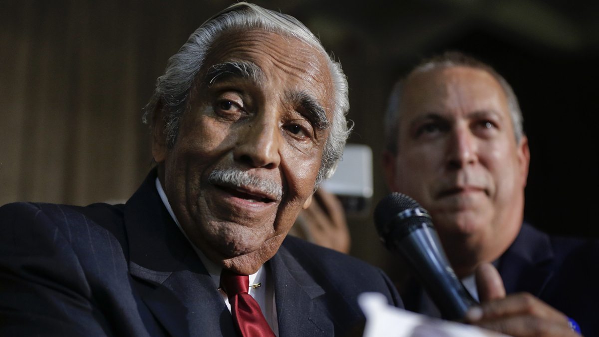  Rep. Charles Rangel, D-N.Y., speaks at his primary election night gathering, Tuesday, June 24, 2014, in New York.  Rangel is seeking his 23rd term against opponent state Sen. Adriano Espaillat. (Julie Jacobson/AP Photo) 
