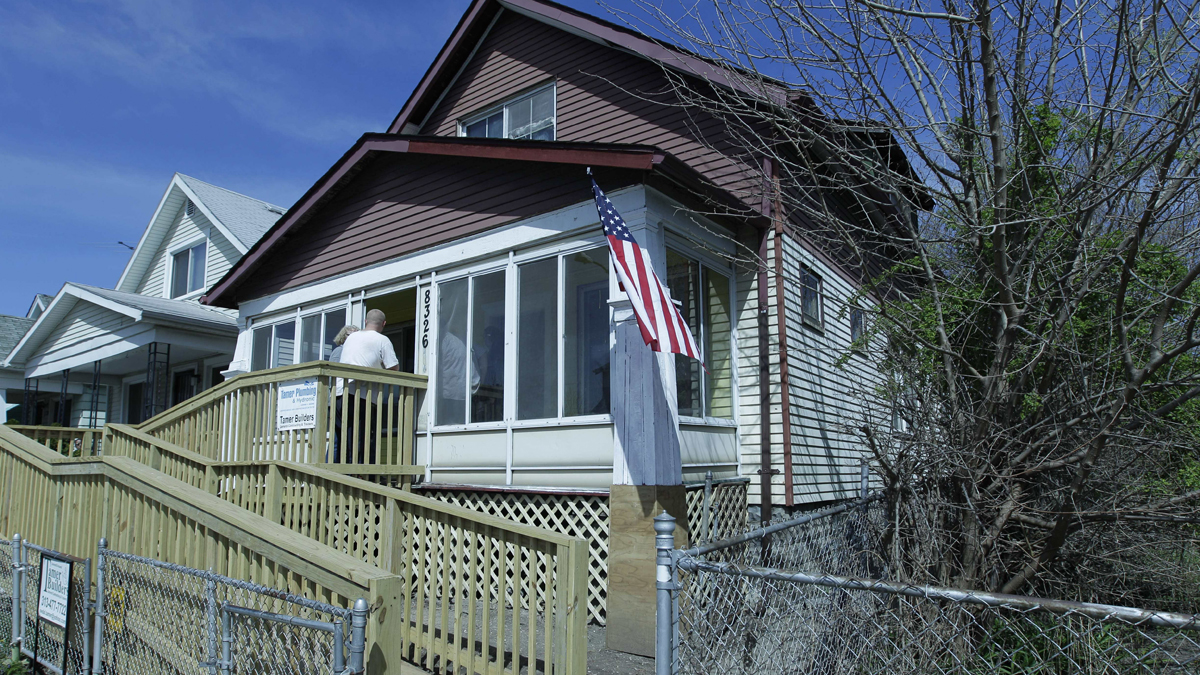  Exterior of a 101-year-old woman's remodeled home. She was evicted from her foreclosed house after her son failed to pay property taxes linked to a reverse mortgage. (Carlos Osorio/AP Photo) 